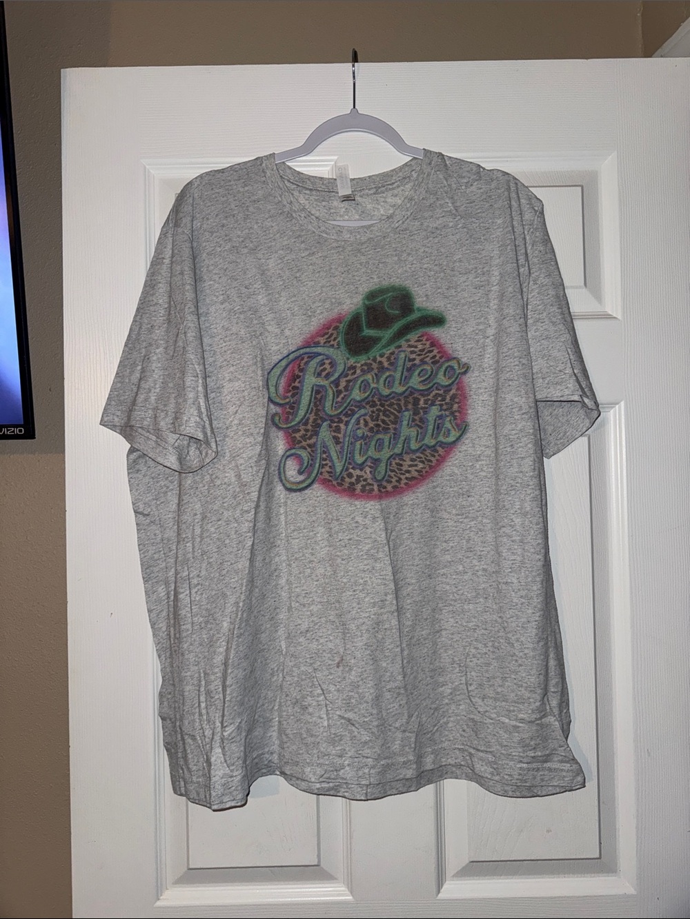Rodeo Nights Graphic Tee - Light Gray with Neon Accents